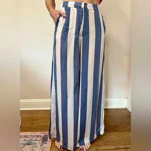 Deluc Blue and White Striped Wide Leg Pants